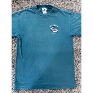 Vintage H.L. Miller Salmon Idaho Rafting T-Shirt Teal Single Stitch USA Made M